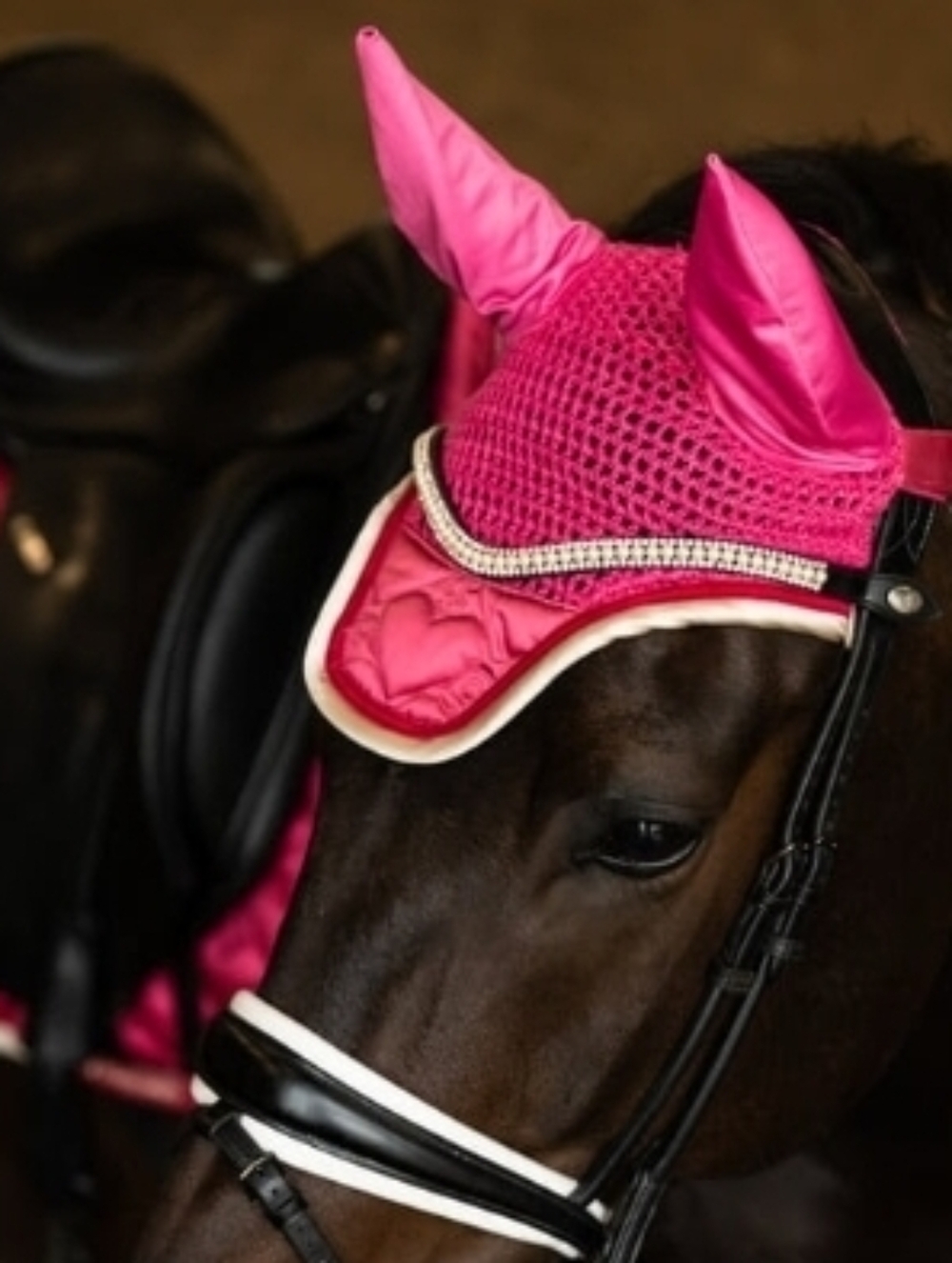 Hot Pink Horse Ear Bonnet with Rhinestone Trim - Brand